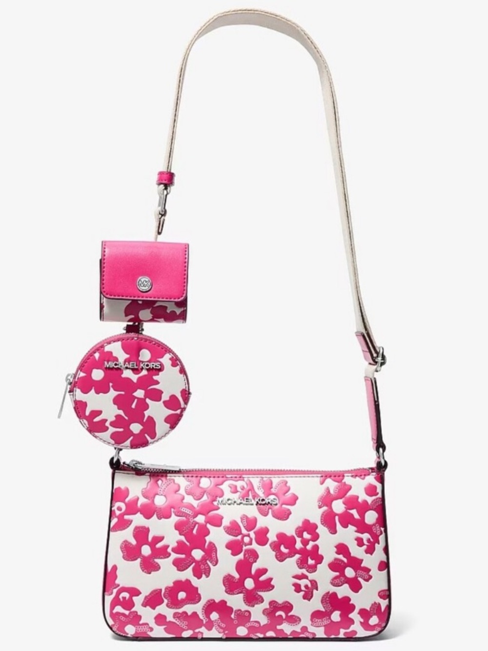 Michael Kors Pink and White Floral Crossbody Bag NWT